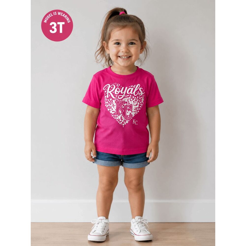 Girls Kansas City Royals Pink T-Shirt Size 4T MLB Baseball Heart Logo Graphic Te